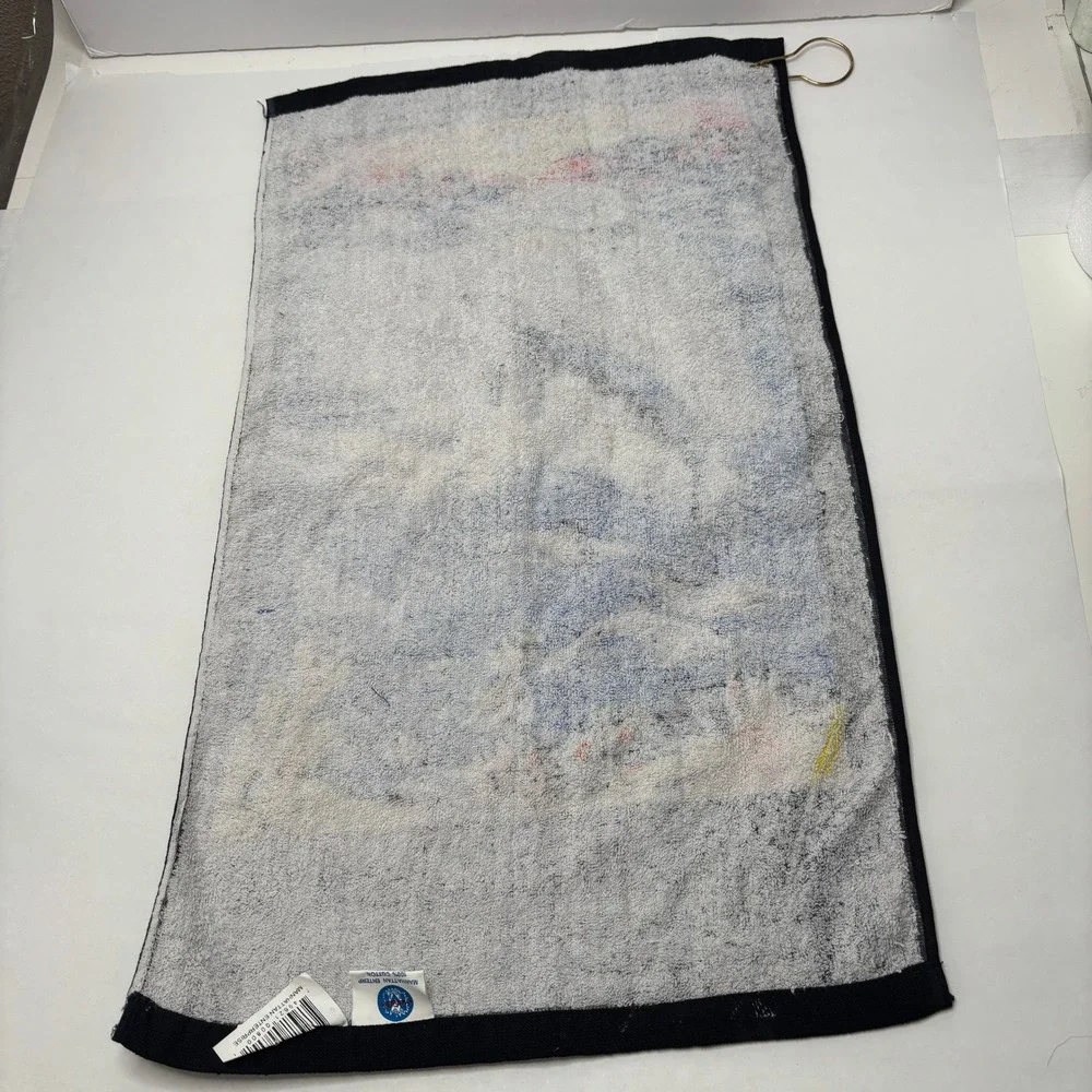 VTG Black Hawaii Hand Towel w Hook Sea Life Whales Dolphins Ocean Retro Colorful